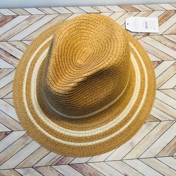 Time and Tru Women's Striped Straw Panama Hat, Beige - Picture 2 of 5